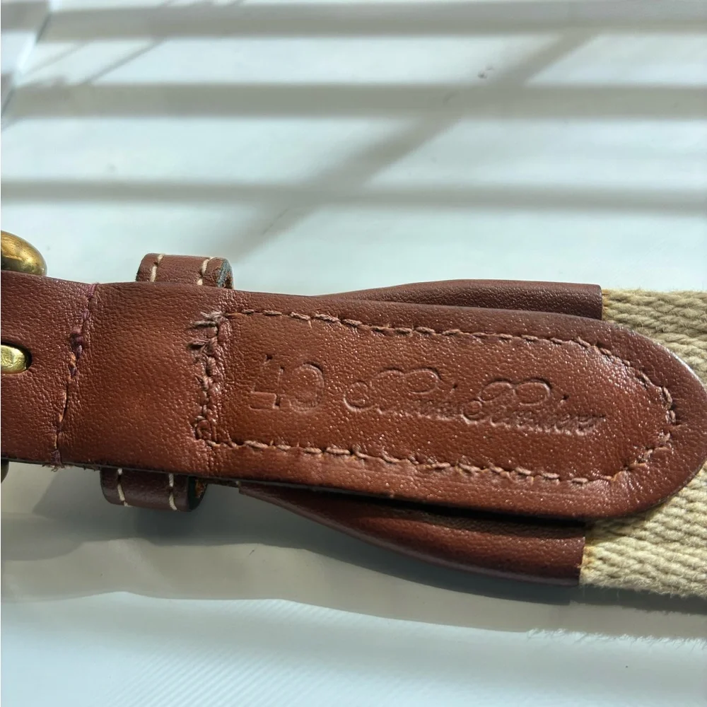 Brooks Brothers Men’s Leather Brown and Green Golf Belt with Gold Buckle (Sz40)